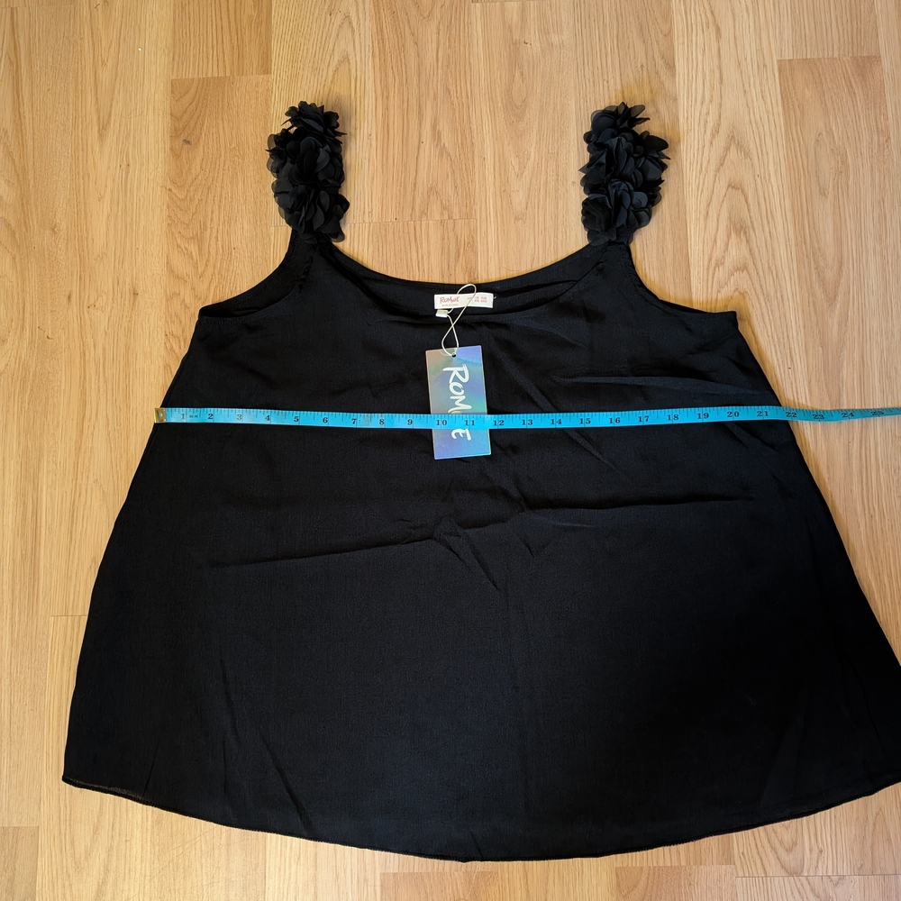 NWT ROMWE Black Sleeveless Top with Floral Straps - Picture 8 of 9